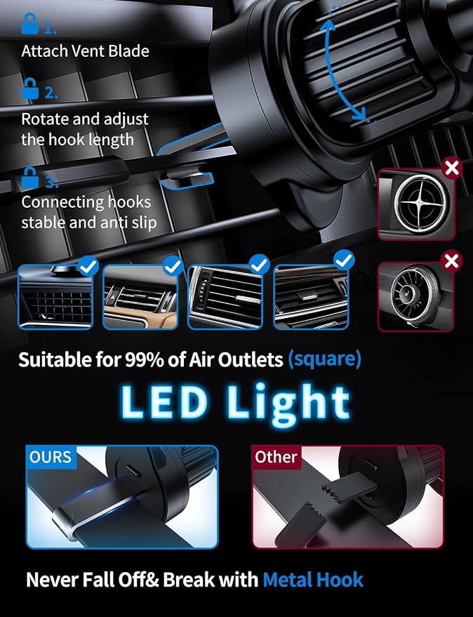 Mag Safe Car Mount Charger, 3 in 1 [LED RGB HandsFree] Wireless Car Charger | Strong Magnetic Phone Holders for Your Car- Fast Charging MagSafe Car Phone Monut Charger for iPhone 17/16/15/14/13/12 Series - Image 8