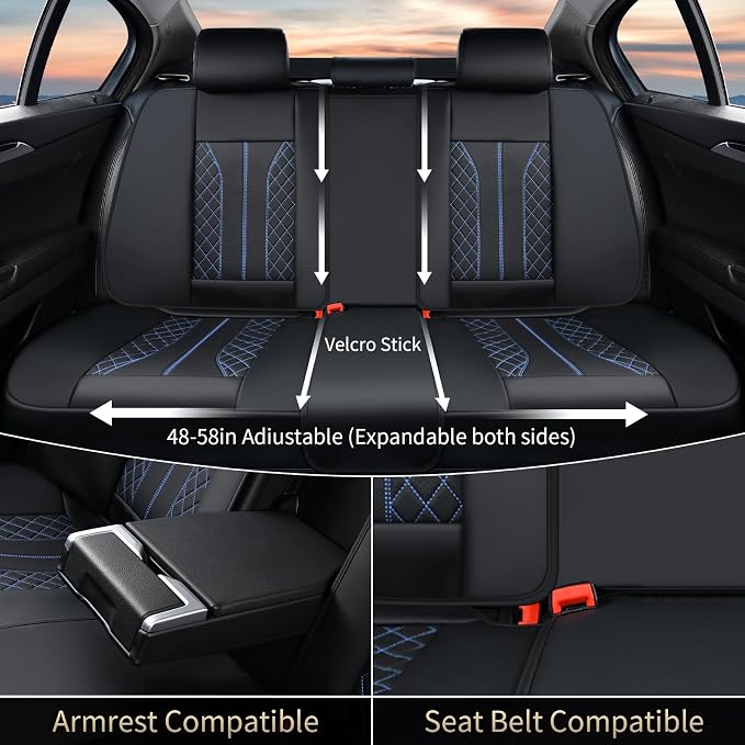 FLORICH Leather Seat Covers for Cars, Car Seat Cover Full Set Luxury Faux Leather Waterproof Seat Cover Full Coverage Seat Protector Universal Fit for Most Cars SUV Trucks, Black&Blue Line - Image 4