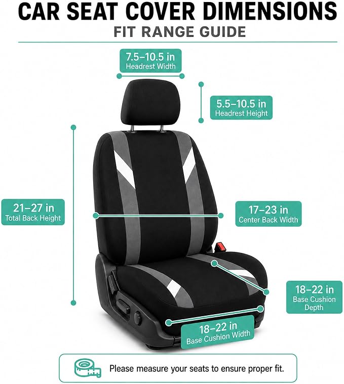 FH Group Front Set Cloth Car Seat Covers for Low Back Seats with Removable Headrest, Universal Fit, Airbag Compatible Seat Cover for SUV, Sedan, Van, Gray - Image 8