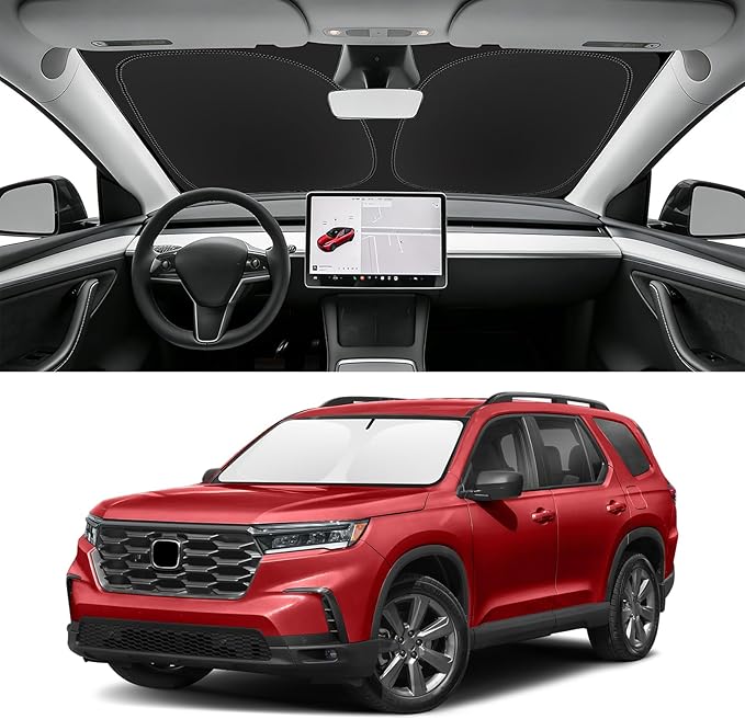 Custom Fit Windshield Sun Shade for Pilot 2016-2026 | Blocks UV Rays and Sun Heat, Helps Reduce Interior Temperature, Protects Dashboard from Fading, Folds Easily for Storage by SLOGENTO