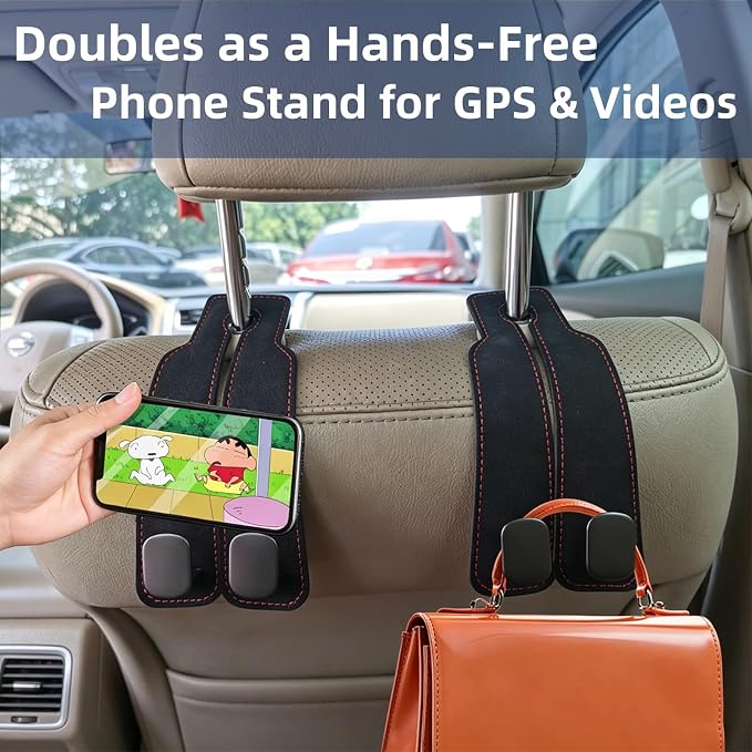 GoldenLife Headrest Hooks for Car, 2 Pack Premium Car Bag Hooks | Secure Heavy-Duty, Elegant & Universal Fit Car Hooks for Purses Handbags Grocery & Backpacks (Black) - Image 5