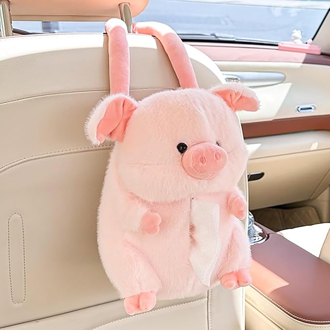 Tissue Box Cover Plush Tissue Box Holder for Car, Home, Decorative Holder/Organizer for Bathroom Vanity Countertop, Nightstands, Office Desk-Fuzzy Pig by seemehappy