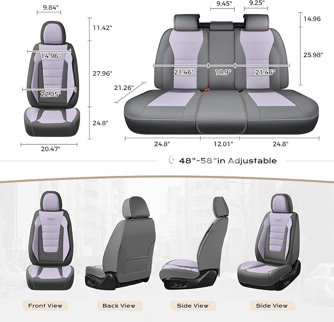Coverado Car Seat Covers Front, Seat Covers for Cars, Waterproof 2-Pack Car Seat Cushions, Leather Carseat Seat Protectors, Universal Seat Covers Fit for Most Sedans SUV Pick-up Trucks(Gray&Purple) - Image 3
