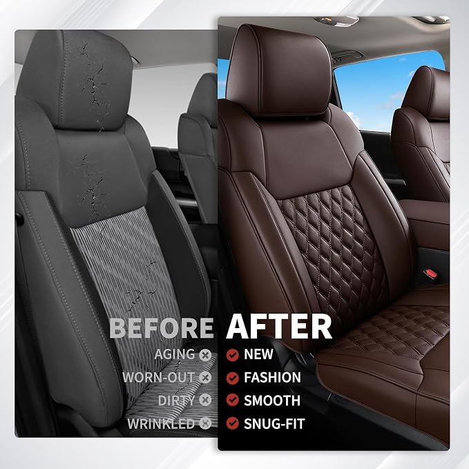 Huidasource Coffee Front Seat Covers Fit for Toyota Tacoma 2005-2015 All Cab Base Prerunner SR5 Limited TRD Sport Front Row, 360° Full-wrap Waterproof Nappa Leather Automotive Seat Cushion Cover - Image 8