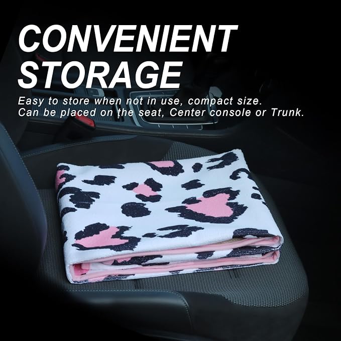 Sweat Towel Car Seat Cover Protector Front Seats for Gym Workout, Running, Swimming, Beach and Hiking, Waterproof Universal Seat Cover for Car, Trucks, Van & SUV (1, Pink Leopard Print, Front) - Image 5
