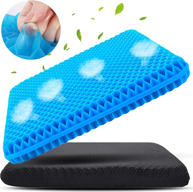 KYSMOTIC Large Gel Seat Cushion for Long Sitting (Large & Thick), Soft & Breathable, Gel Cushion for Wheelchair Reduce Sweat, Chair Cushion for Office Chair (Black Cover) | Gel Cushion for Wheelchair, Soft & Breathable, Gel Chair Cushion for Hip Pain, ... by KYSMOTIC