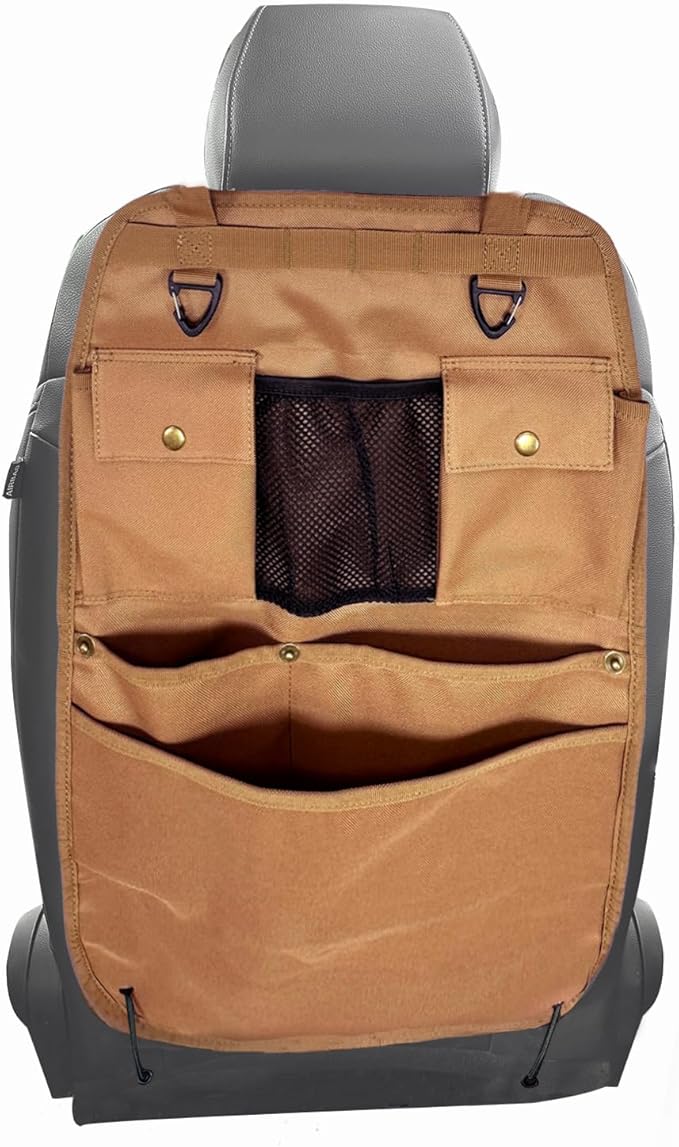 Car Seat Back Organizer with Multiple Pockets and Hooks (brown) by BEATUNEE