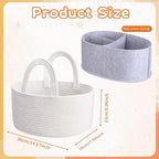 Thinkday 2-in-1 Baby Diaper Caddy Organizer - Cotton Rope Basket with Removable Felt Liner & Dividers, Portable Nursery Storage Bin for Changing Table & Car, or New Mom - Image 2