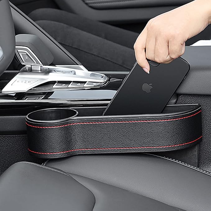 Car Seat Gap Filler Organizer Between Front seat car Organizer and Storage Box, Auto Premium PU Leather Console with Cup Holder, Car Pocket for Interior Essentials (for Passenger Side) - Image 7
