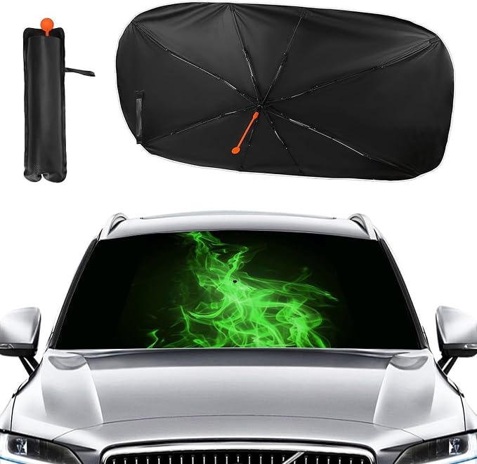 Neon Green Fire Car Windshield Sun Shade Foldable Umbrella Auto Sunshade for Car Truck SUV-Blocks Sun Visor Protector-Keeps Your Vehicle Cool - Image 2