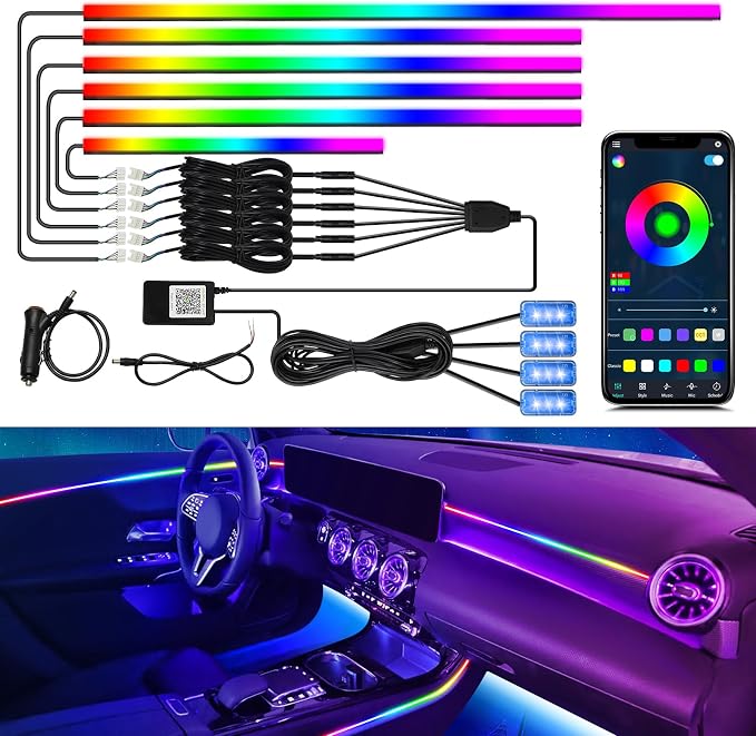 Dreamcolor Interior Car Lights - 10 in 1 LED Strip Lights with APP Control and 213 Color Modes, Decorative Neon Ambient Lighting Kits by WEBUPAR