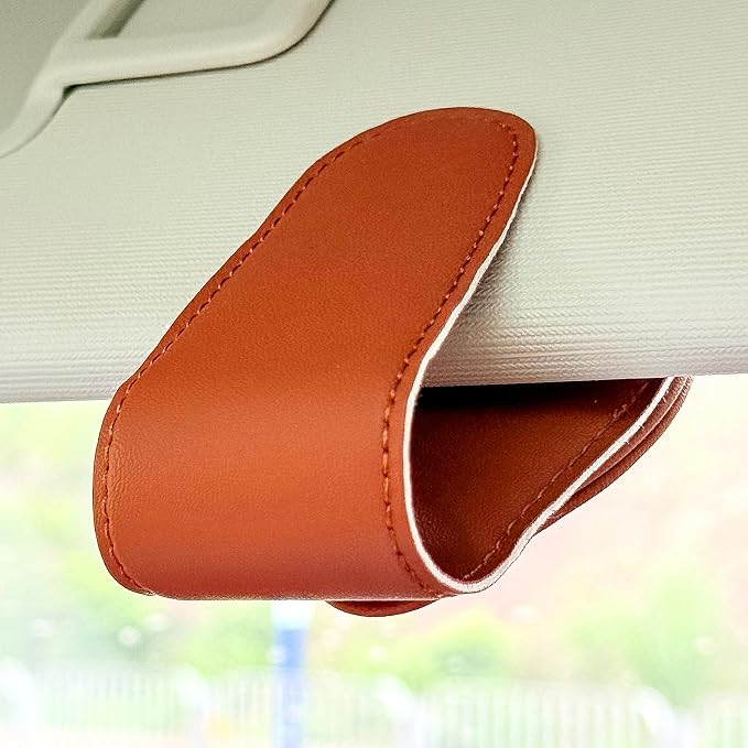 American Flag - Car Sunglass Holder, Magnetic Leather Eyeglass Hanger Mount Clip Holder for Car Visor Accessories (Brown) | Magnetic Leather - Image 4