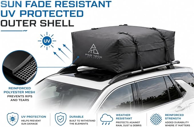 Voyager 18 Waterproof Rooftop Cargo Carrier Bag, 18 Cubic Feet Vehicle Roof Storage with Straps & Door Hooks, Heavy Duty Car Top Carrier for SUVs, Vans, RVs & Trucks, 48" x 36" x 18" - Image 9