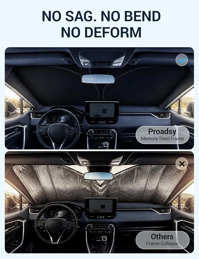 Proadsy Custom Fit Car Windshield Sun Shade for 2019-2025 Chevy Silverado | 240T Heat Shield, Drops Temp 54°F, Blocks 99% UV, Prevents Dashboard Cracking, Summer Parking & Beach Trips, Easy Twist-Fold - Image 6