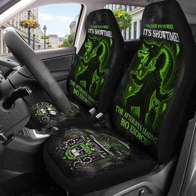 GENANY Gothic Sand Creature Car Seat Covers, 2-Piece Front Seat Set | 2-piece polyester front seat cover set, each 49.5 x 19.6 inches, with adjustable straps and hooks - Image 3