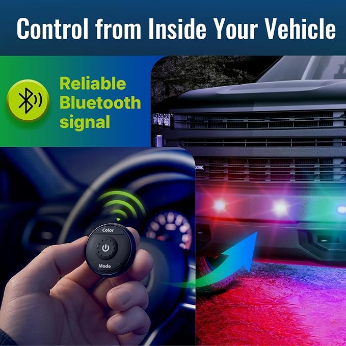 Wireless LED Lights for Car 4PCS- Button and Remote Control Interior Ambient Strobe Light, USB-C 120H 8 Colors IP65 Waterproof Rechargeable Underglow Light for Cars, Trucks, eBike, Motorcycle - Image 8