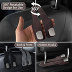 Car Purse Hook, Car Seat Headrest Hooks, Brown Leather 4 Pack | Car Purse Holder Hooks, Universal Car Hangers Seat Back Organizer Storage, Double Metal Hooks for Grocery Purses and Bags - Image 2