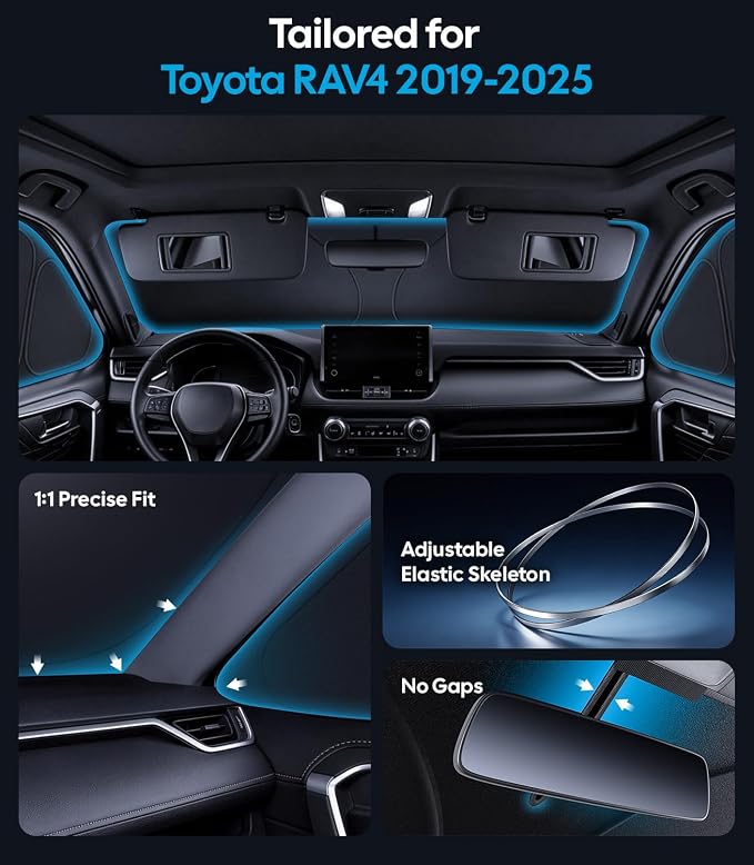 Wigoo 2026 8PC Full Set Window Sunshade for Toyota RAV4 2019-2025 | 7-Layer Cooler & Blacker, Ice-Crystal Tech, Full Set Shades With Windshield for Sun Block, Camping Accessories - Image 5