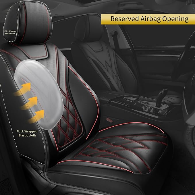For Subaru Ascent 2019-2025 2026 Car Seat Covers, Front Pair, Redline | Luxury Full Coverage Leather Seat Protectors, Waterproof Breathable, Non-Slip, Easy to Install, Airbag Compatible, All-Season - Image 7
