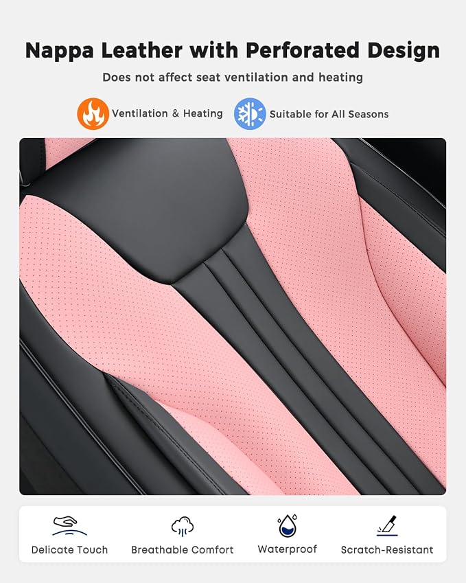 Huidasource Full Set Car Seat Covers, Premium Waterproof Faux Leather, Universal Fit for Most Cars, SUVs & Trucks, Airbag Safe, Quick to Install, Black & Pink - Image 7