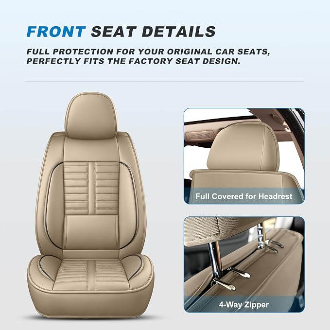 Fit for Subaru Crosstrek Seat Covers 2016-2026 Front Set | Faux Leather Waterproof Car Seat Covers, Airbag Compatible with Lumbar Support Anti-Slip Design, 2 Seater Beige - Image 4