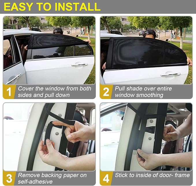 Car Window Shades for Baby, 2 Pack Universal Sun Shade for Kids Adults Pet, Mesh Covers Rear Side for Car Windows, UV Rays & Privacy Protection (42"x20") - Image 6