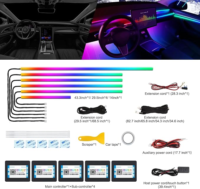 Dreamcolor Acrylic Interior Car LED Strip Light with Wireless APP, RGB 6 in 1 with 175 inches 600 LEDs Fiber Optic Car Ambient Lighting Kits, Sound Active Function LED Strip for Car Accessories - Image 2
