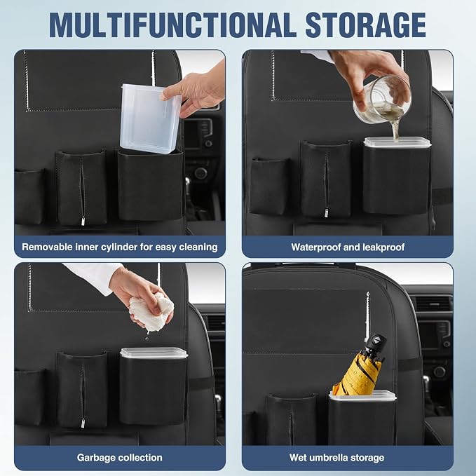Nilight Car Seat Back Organizer 1PC Black PU Leather Universal | Cup Holder Tissue Box Removable Bucket Waterproof Multifunctional Storage Bag for Cars Vans SUVs MPVs Pickup Trucks - Image 5