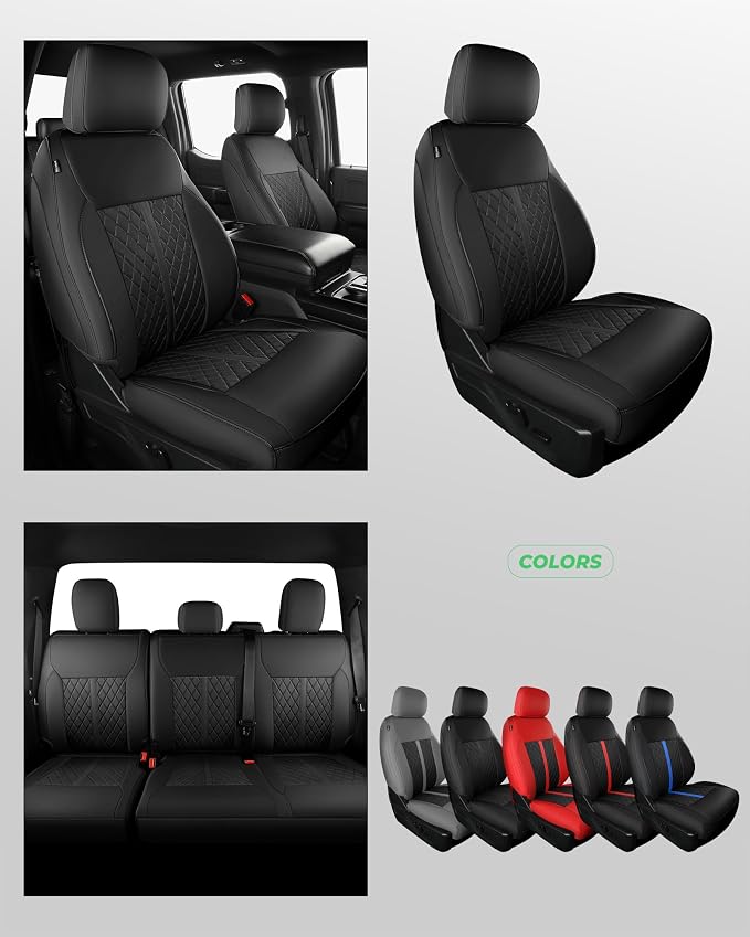 RIDEPOSH for Ford F150 Leather Seat Covers, SuperCrew XL XLT 2021-2026 | Fits F250 F350 Super Duty Crew Cab 2023-2026, Custom Fit, Bucket Seat, Stain Resistant, Airbag Compatible, Easy-Clean - Image 8