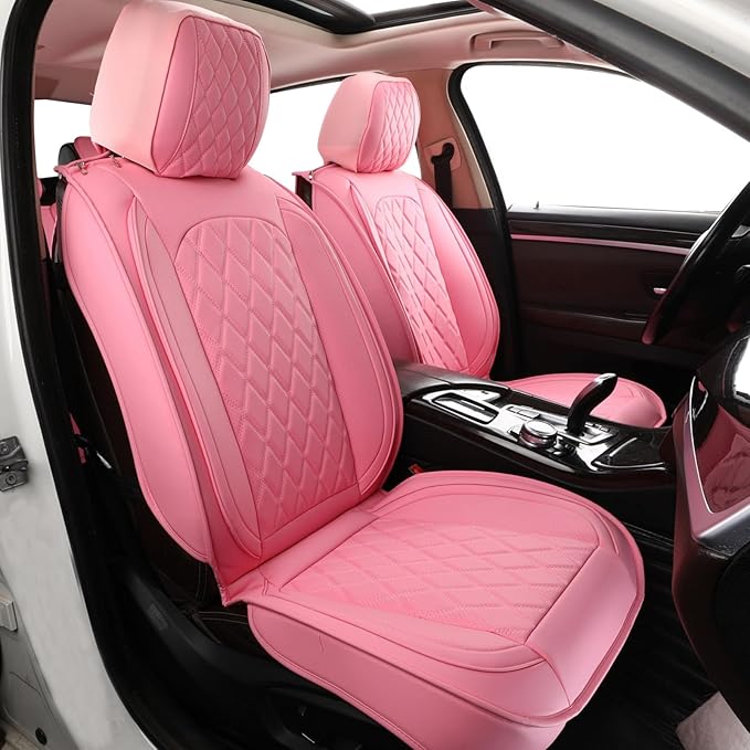 Front Seat Covers,Leather Car Seat Covers,Pink Seat Cover Universal | Seat Covers Pink,Leather Car Seat Cover,2pcs Front Seat Protector For Most SUV Sedan Truck,For Families Pets Commuter by MIROZO