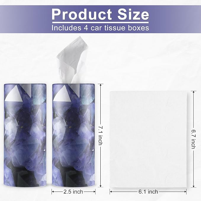SINGARO Car Tissue Holder, 4 Pack Car Cup Holder Facial Tissues with Travel Tissue Bag, Quick and Convenient Flower Combination Box(4 Canisters/200 Tissues) Purple - Image 2