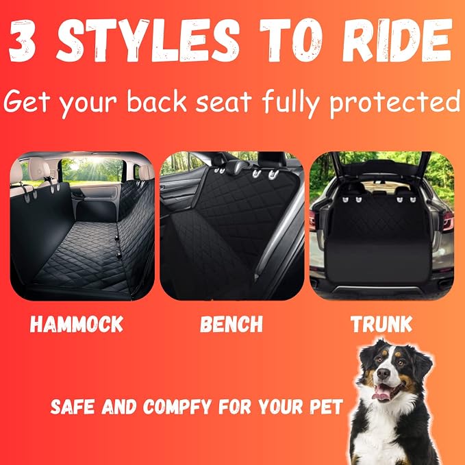 Doggie World Dog Car Seat Cover for Back Seat, Waterproof Dog Hammock | Durable Pet Car Seat Cover Backseat Protector for Cars & SUVs, Nonslip Scratchproof Rear Seat Cover Against Dirt, Fur - Image 4