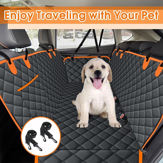 NECKORY Waterproof Dog Car Seat Cover for Back Seat - Durable, Scratch Proof Pet Hammock with Nonslip Design & Storage Pockets, Fits Cars, SUVs, Trucks- S, Black/Orange - Image 7