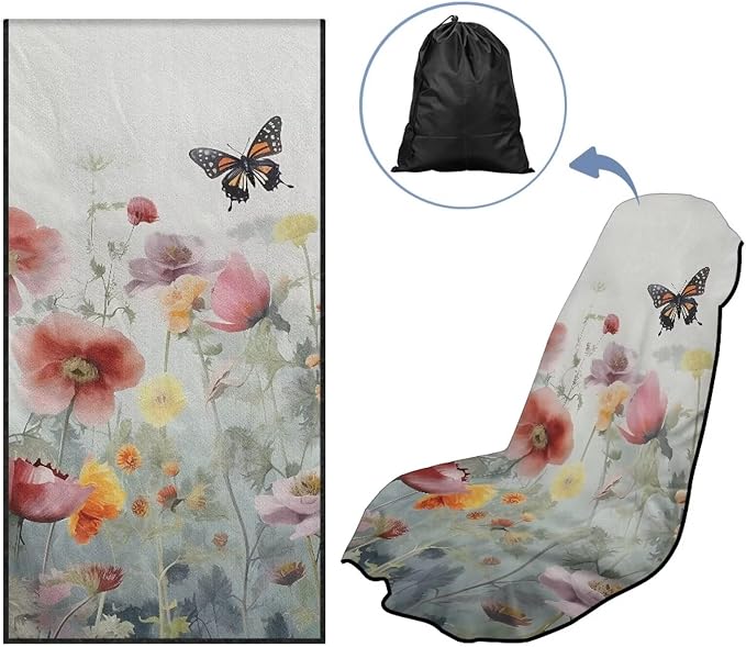 SEANATIVE Floral Butterfly Multi-Purpose Car Drying Towels - Absorber Towel for Car Wash & Gym Enthusiasts Automotive Seat Covers - Sweat Towels for Yoga & Hot Weather Driving - Image 5