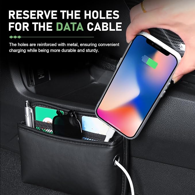 2 PCS Car Seat Side Storage Pocket, PU Leather Multifunctional Car Interior Organizer Bag for Phone Keys Sunglasses Wallet Holder, Universal for Cars Seat Door Console (Black) - Image 6