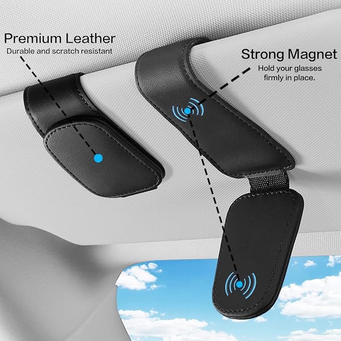 Sunglass Holder for Car Sun Visor, Magnetic Eyeglass Hanger Clip for Car Visor, Leather Car Glasses Mount, Car Interior Visor Accessories (Grey-1Pcs) - Image 3