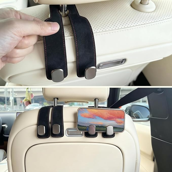 2 Pack Black Headrest Hooks for Car, Heavy Duty Purse Hook Holder Universal Vehicle Storage Organizer for Purses Bags Accessories - Image 7