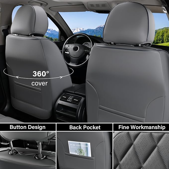 Coverado Car Seat Covers, Front Seat Cover, 2 Pack Luxury Faux Leather Seat Covers for Cars, Waterproof Car Seat Protector, Gray Car Seat Cover, Universal Car Seat Protectors Fit for Most Cars - Image 2