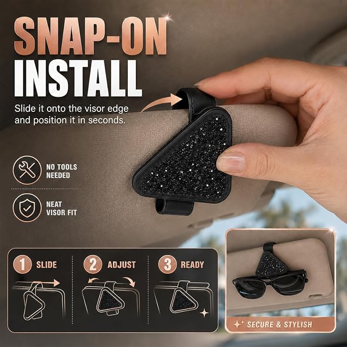 2PCS Magnetic Sunglass Holder for Car Visor, PU Leather Automotive Sun Visor Eyeglasses Hanger Clip, Vehicle Interior Ticket Card Organizer Mount Accessories for SUV Pickup Truck(Black) - Image 5