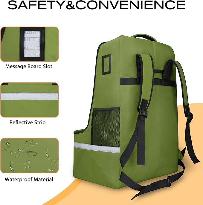 LARIPOP Car Seat Travel Bag for Airplane, Universal Gate Check Car Seat Bag, Padded Backpack with Waist Belt, Reflective Strips & Protective Feet, Fits Infant Convertible Booster Seats, Green - Image 3