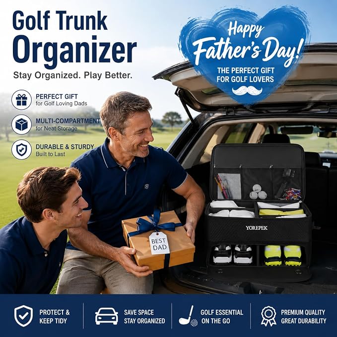 YOREPEK Golf Gifts for Men, 2 Layer Golf Trunk Organizer for 2 Pair Shoes | Waterproof Car Trunk Locker with Separate Ventilated Compartment for Balls, Tees, Clothes, Gloves, Birthday Gifts for Golfers - Image 2