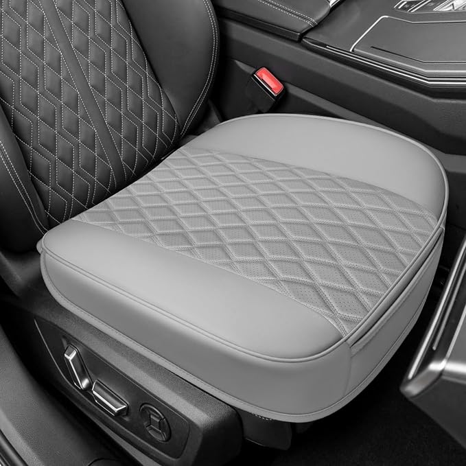 Leather Front Car Seat Covers, Car Bottom Seat Cover, Anti Slip Leather Auto Front Seat Cushion Cover with Storage Pocket, Waterproof Bottom Auto Seats Cushion Pad Mat for Vehicles (Grey) by Unknown