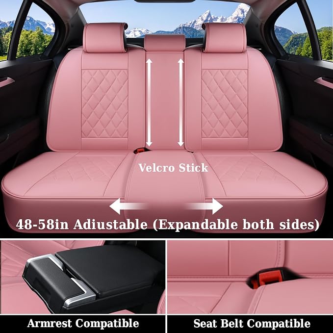 Coverado Front Seat Covers, Luxury Faux Leather Seat Covers for Cars, Pink Car Seat Covers, Car Seat Protector Waterproof, Automotive Interior Accessories Universal Fit for Most Sedans, SUVs, Trucks - Image 2