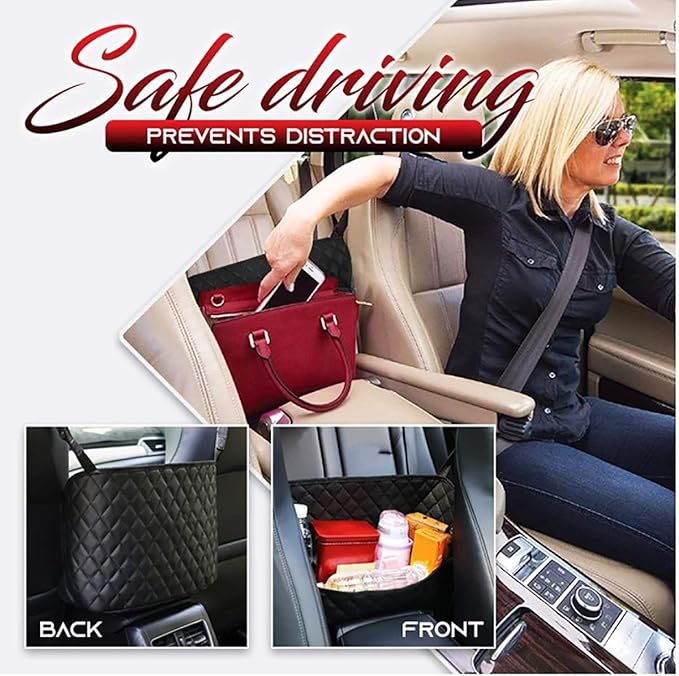 Car Handbag Holder Between Seats Back Storage Organizer Net Pocket Purse Holder Tissue Purse Holder, Driver Storage Pouch for Handbag Cup - Image 4