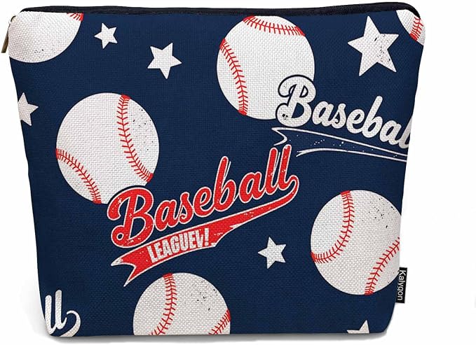 Baseball Makeup Organizer Bag Cosmetic Bag For Men Women, Sports Ball Softball Baseball Blue Travel Toiletry Bag Flax Makeup Bags Purse Business Makeup Pouch For Toiletries Cosmetics by Unknown