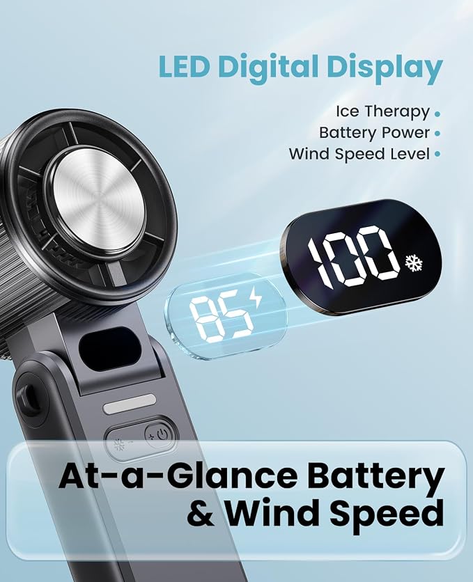 DIGIX Portable Handheld Turbo Fan with Ice Cooling, Rechargeable Personal Fan, Up to 15Hrs Cooling, 100 Speeds 25000RPM Powerful Portable Fan for Travel Outdoor,120° Adjustable, LED Display (Black) - Image 7