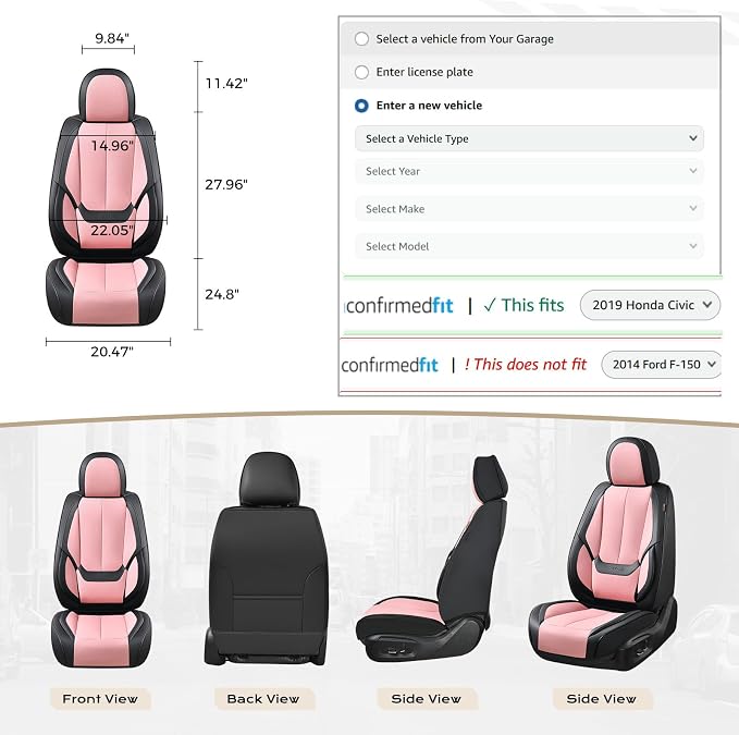 Coverado Seat Covers, Car Seat Covers Front Seats, Car Seat Cover, Car Seat Protector Waterproof, Car Seat Cushion Leather, Seat Covers Carseat Cover Universal Fit for Most Cars Black-Pink - Image 5
