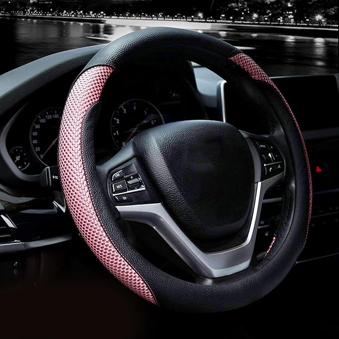 Steering Wheel Cover with Microfiber Leather for Car Truck SUV 15 inch (Pink) by Valleycomfy