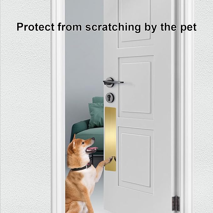 Dog Door Protector from Scratching, Steel Guard, Brushed Gold 4"x16" | Prevents Claw Marks & Scuffs, Smooth Rounded Corners, Self-Adhesive Install, Anti-Scratch Kick Plate, 2 Pcs - Image 3