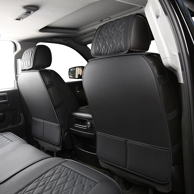 Chevy Silverado Seat Covers,Leather Seat Covers for GMC Sierra,Custom Fit 2007-2026 1500 2500HD 3500HD Crew Double Extended Regular Cab,LT LZT RST Trail Boss(Front Pair,Black Red) - Image 4